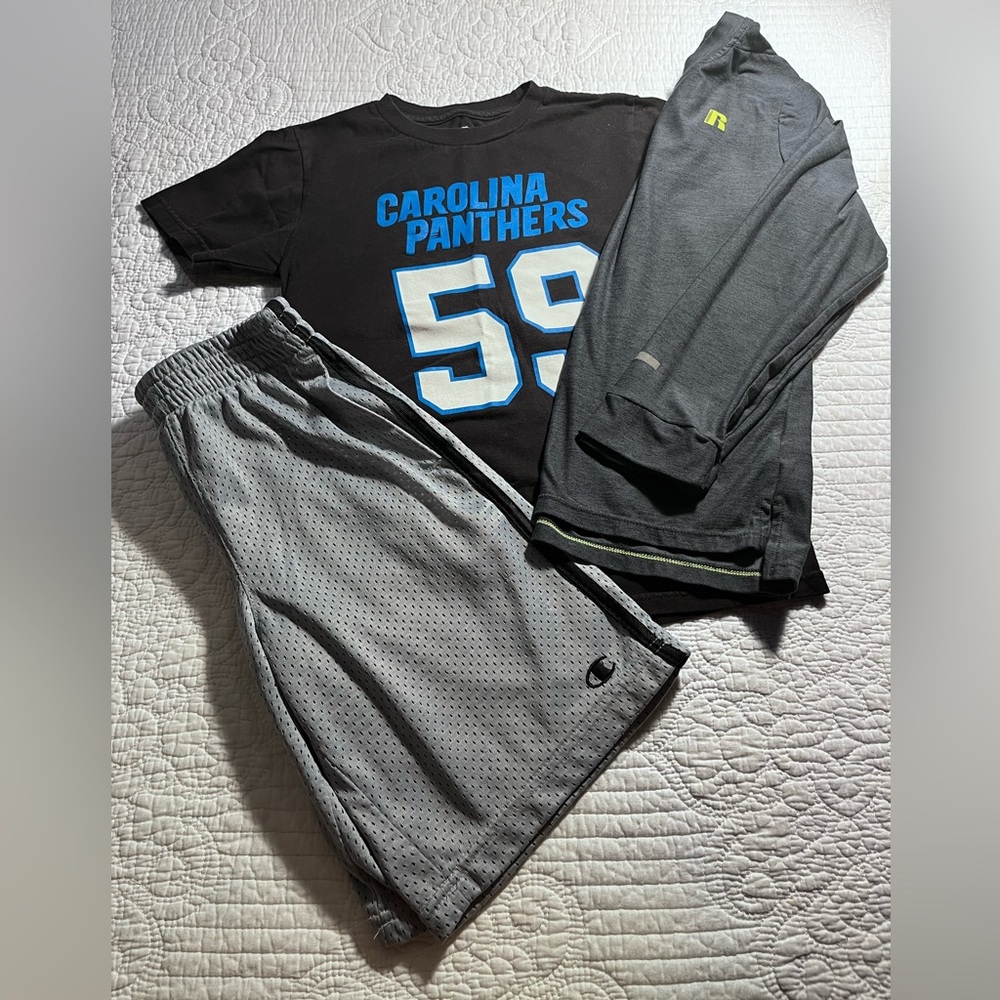Boys panthers t shirt Russell quick dry long sleeve shirt champion shorts